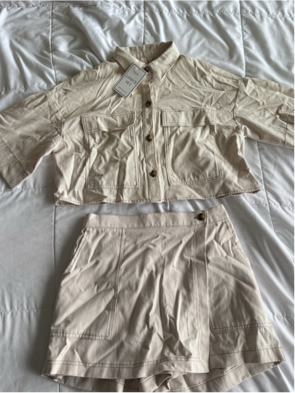 GLG Beige 2 Piece Skort Set Women’s Utility Crop Jacket Outfit Set NWT Size M